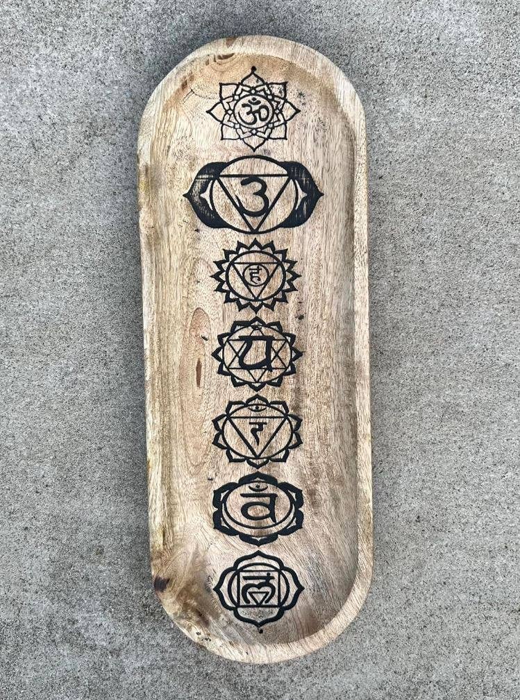 Wooden Boat-Shaped Incense Burner Holder 7 Chakra Design: Black - Refined Man Of Candles