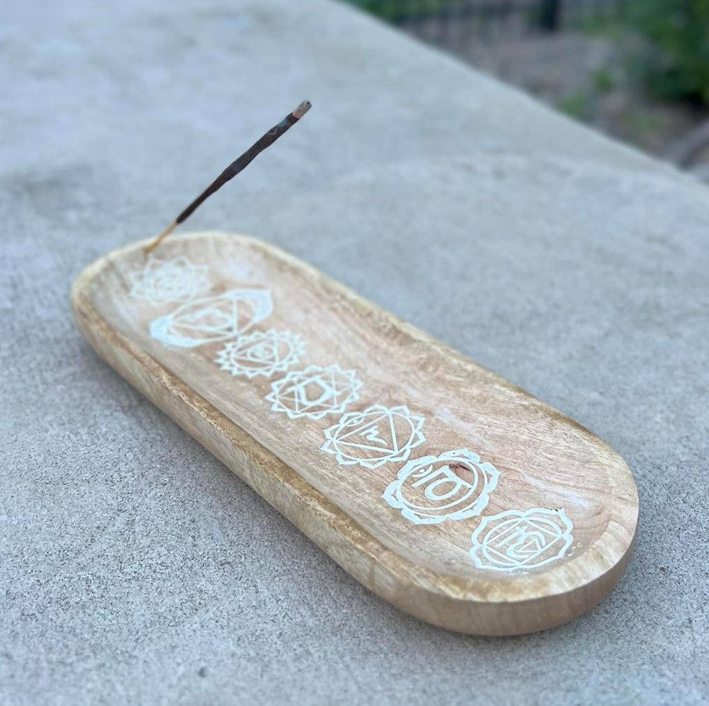Wooden Boat-Shaped Incense Burner Holder 7 Chakra Design: Black - Refined Man Of Candles