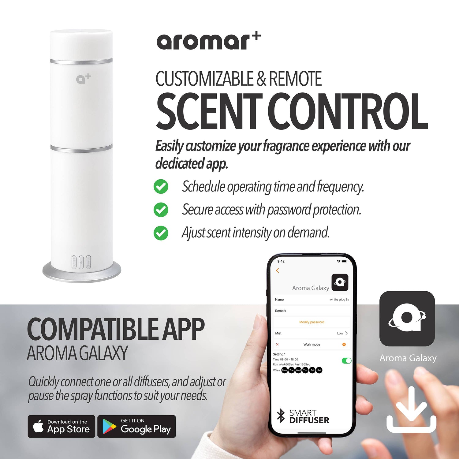 Aromar Plus - Cylinder Waterless Diffuser: Black - Refined Man Of Candles