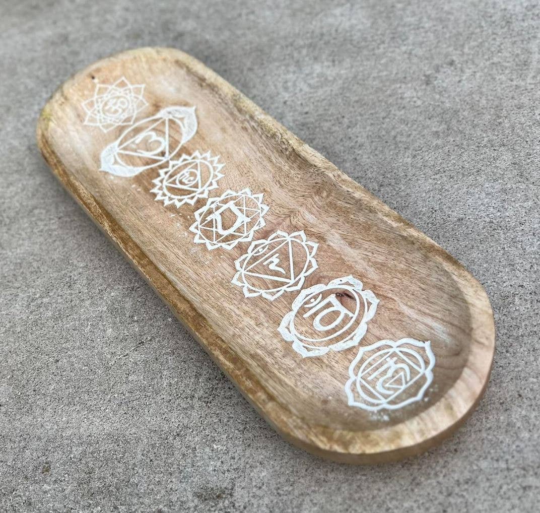 Wooden Boat-Shaped Incense Burner Holder 7 Chakra Design: Black - Refined Man Of Candles