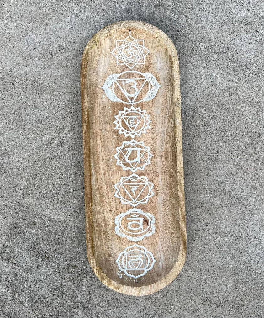 Wooden Boat-Shaped Incense Burner Holder 7 Chakra Design: Black - Refined Man Of Candles