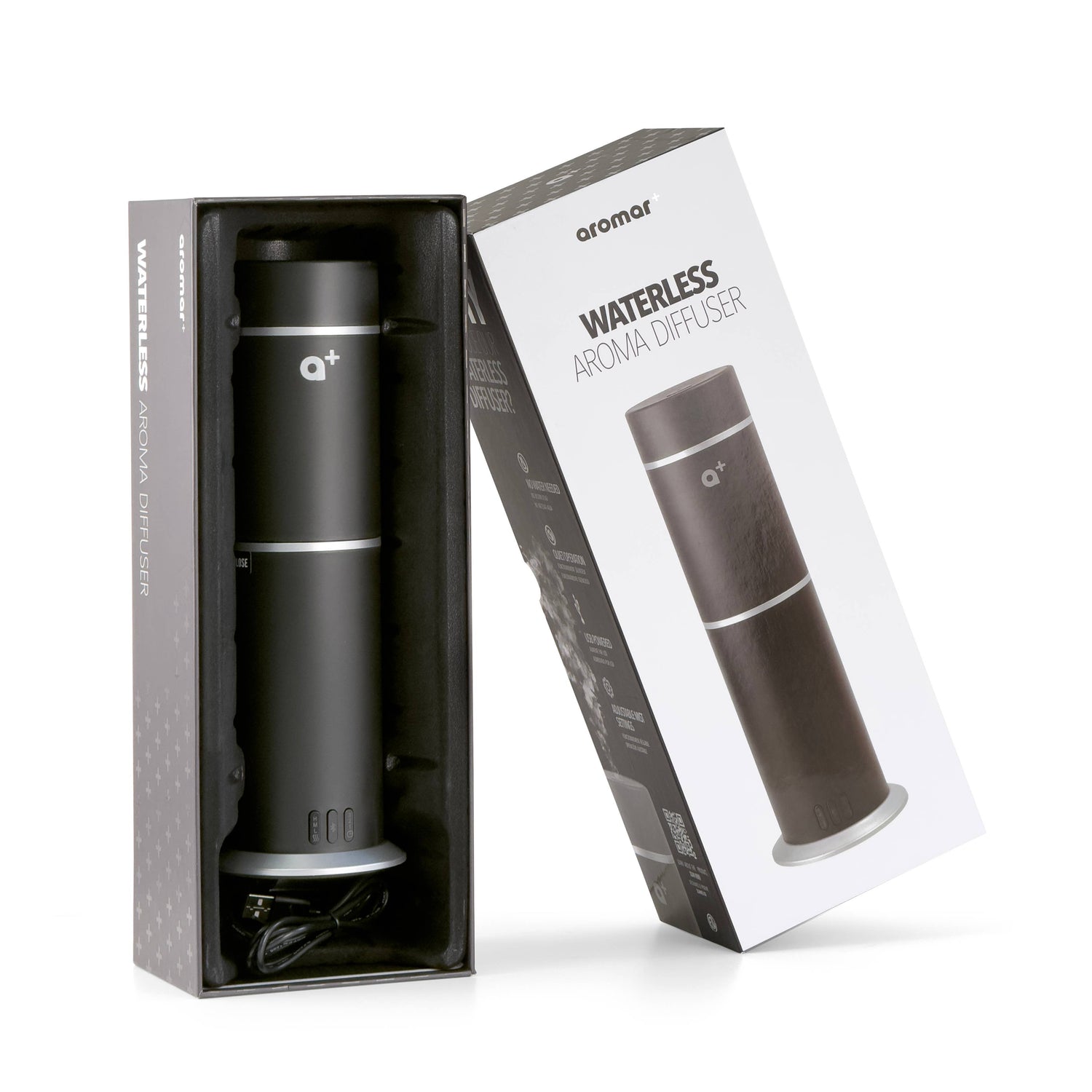 Aromar Plus - Cylinder Waterless Diffuser: Black - Refined Man Of Candles