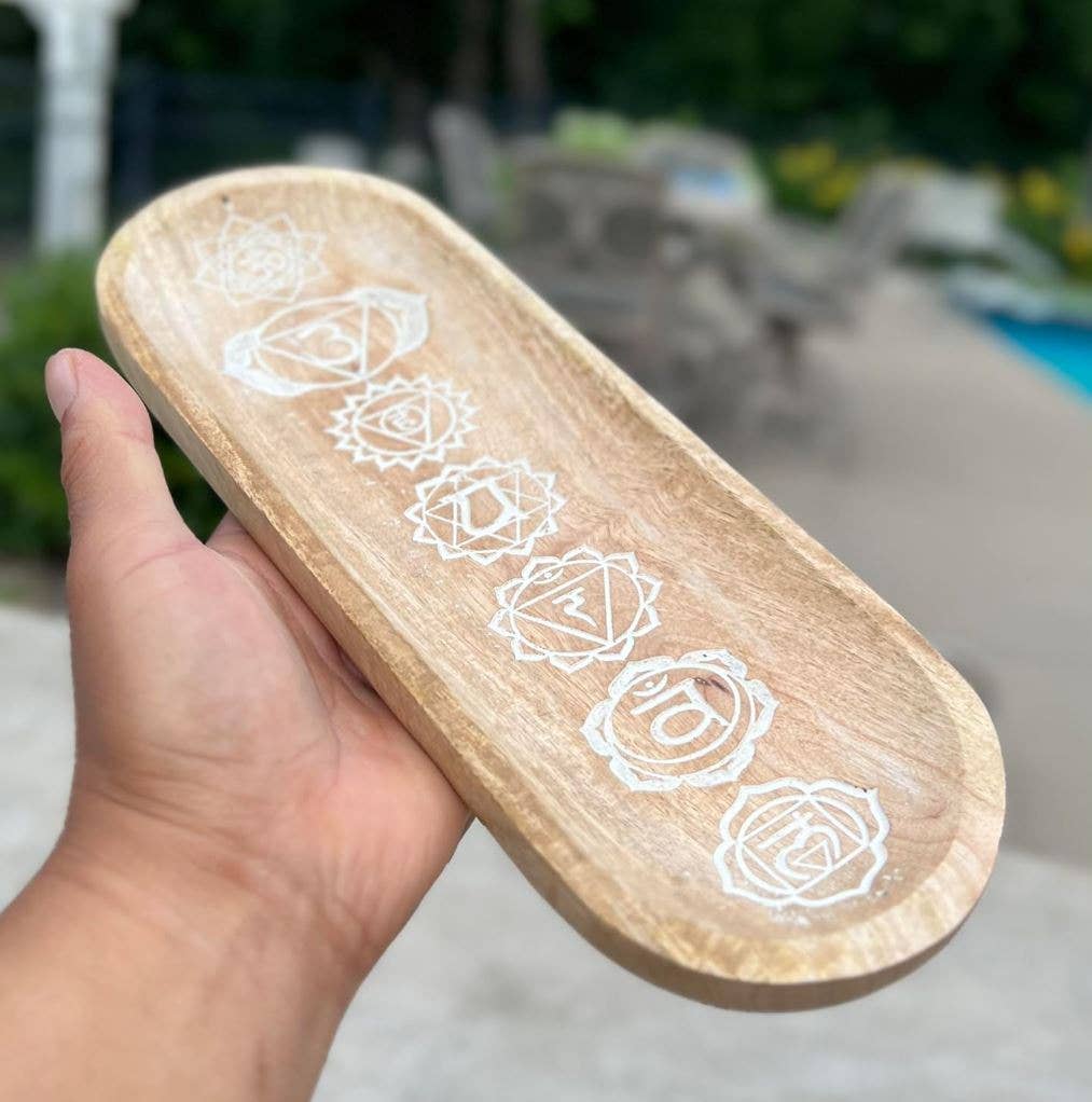 Wooden Boat-Shaped Incense Burner Holder 7 Chakra Design: Black - Refined Man Of Candles