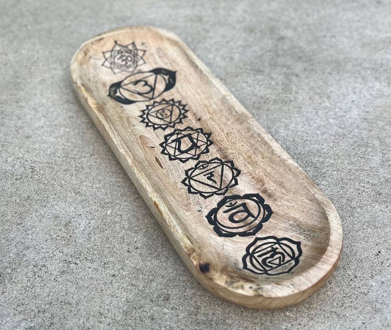 Wooden Boat-Shaped Incense Burner Holder 7 Chakra Design: Black - Refined Man Of Candles