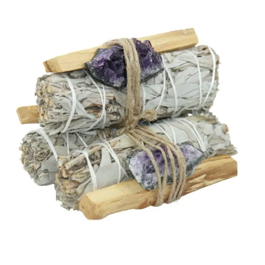 White Sage - Palo Santo - Amethyst Crystal - Refined Man Of Candles