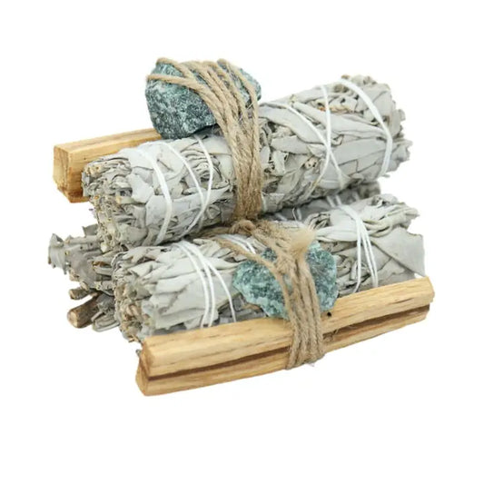 White Sage with Palo Santo Stick & Green Aventurine Crystal - Refined Man Of Candles
