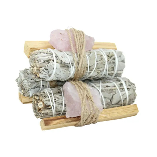 White Sage - Palo Santo - Rose Quartz Crystal - Refined Man Of Candles