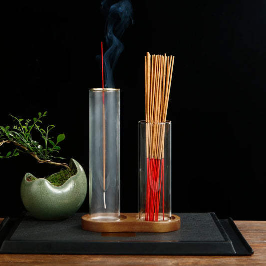 2 in 1 Glass Incense Holder for Sticks Anti-Ash Flying Incense Burne with Removable Ash Catcher and Incense Sticks Organizer - Refined Man Of Candles