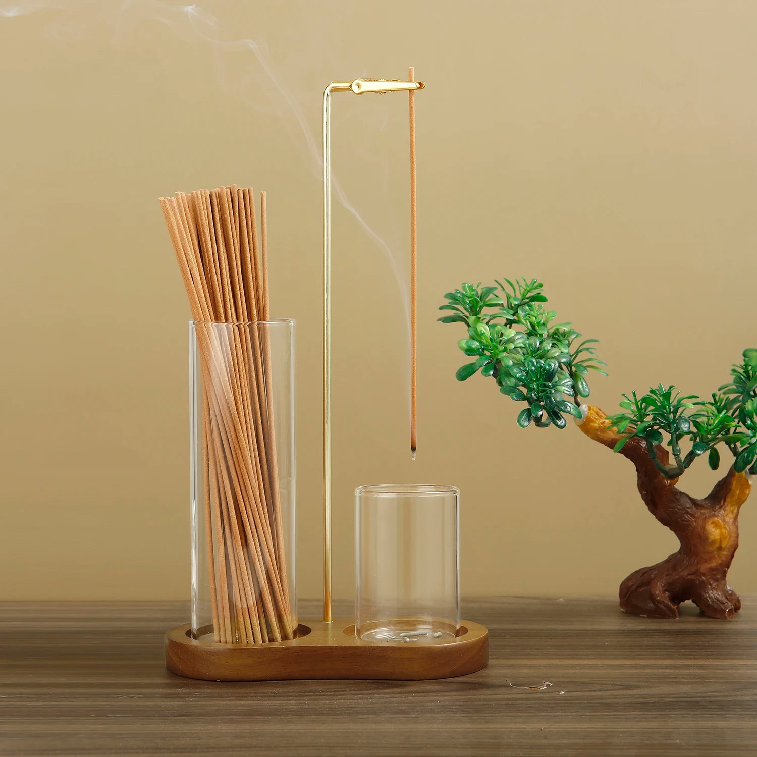 2 in 1 Incense Holder for Sticks Anti-Ash Flying Incense Burne with Removable Glass Ash Catcher and Incense Sticks Organizer - Refined Man Of Candles