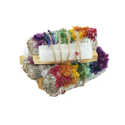 White Sage with Palo Santo - Chakra-aligned florals &  Selenite Crystal