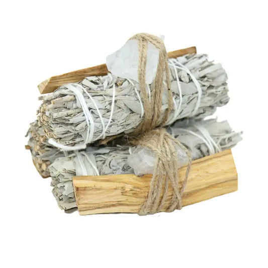 White Sage with Palo Santo & Clear Quartz Crystal - Refined Man Of Candles