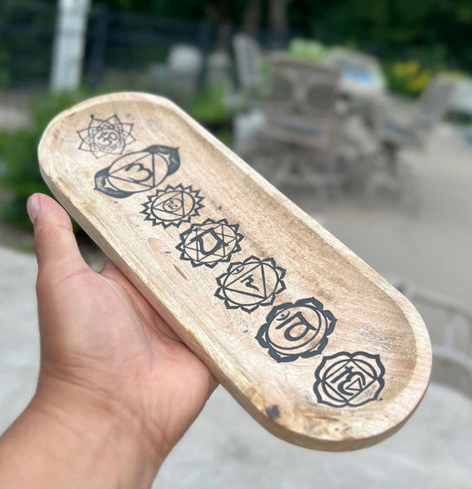 Wooden Boat-Shaped Incense Burner Holder 7 Chakra Design: Black - Refined Man Of Candles