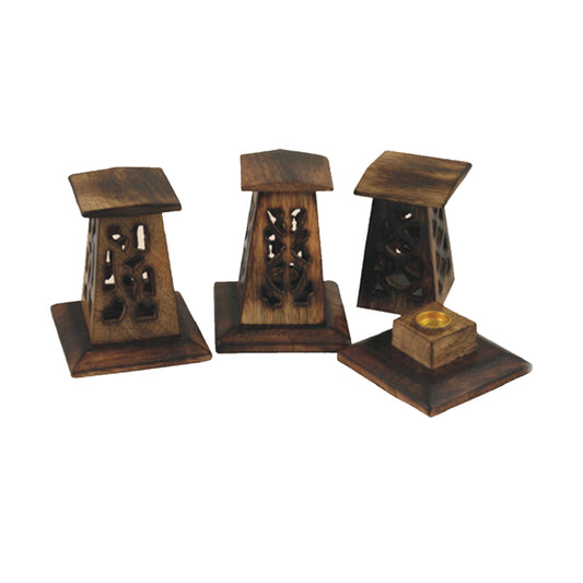 4" Carved Wooden Incense Cone Tower - Refined Man Of Candles