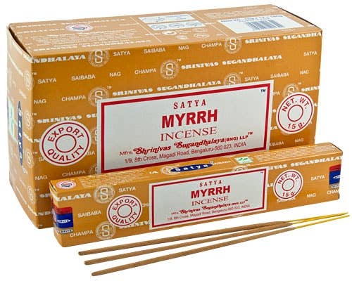 Myrrh Satya Incense Sticks 1 Dozen 15 Gram Packs - Refined Man Of Candles